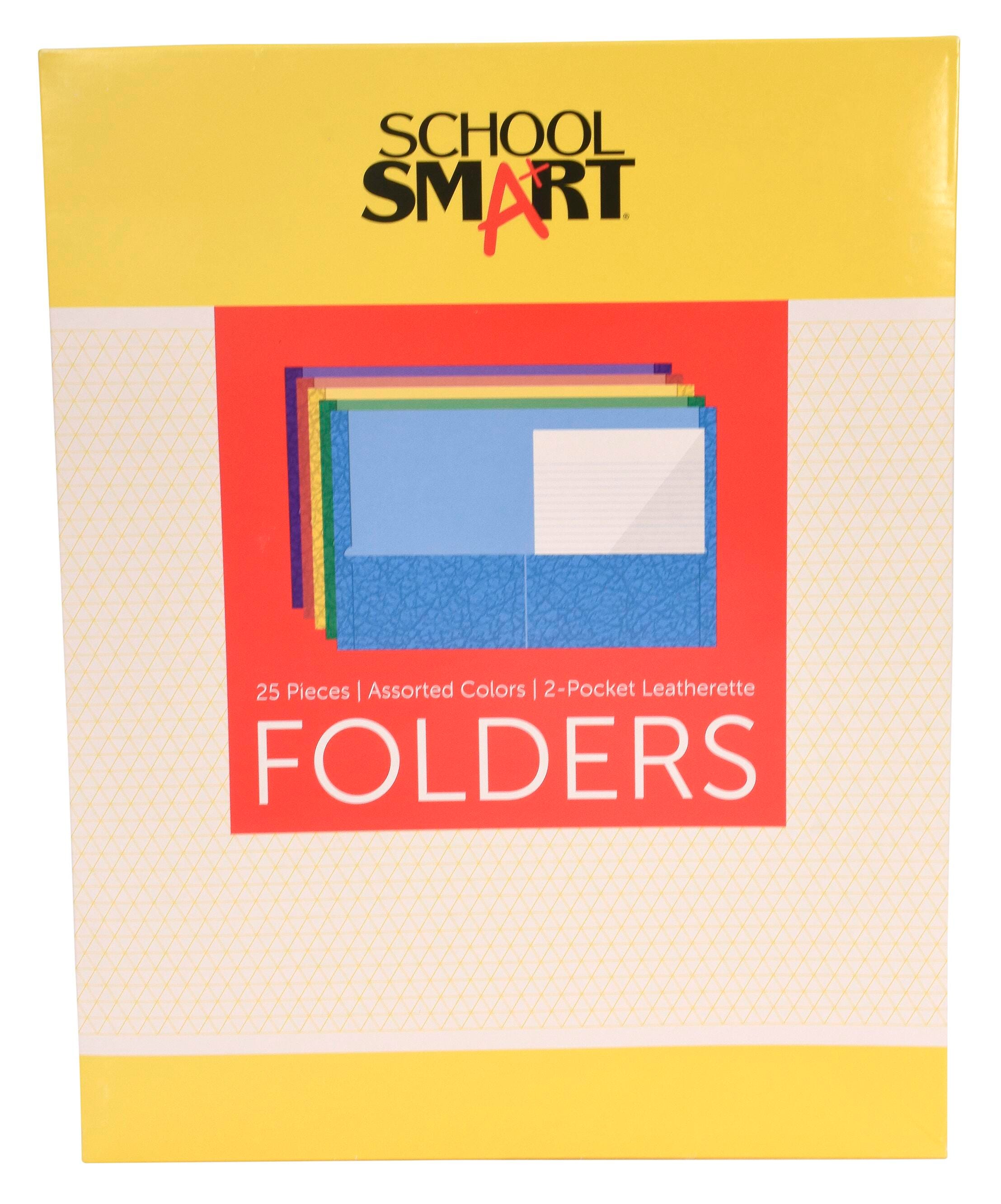 School Smart Extra-Large Folders with Pockets, 9 x 12 Inches, Assorted Colors, Pack of 25 084886